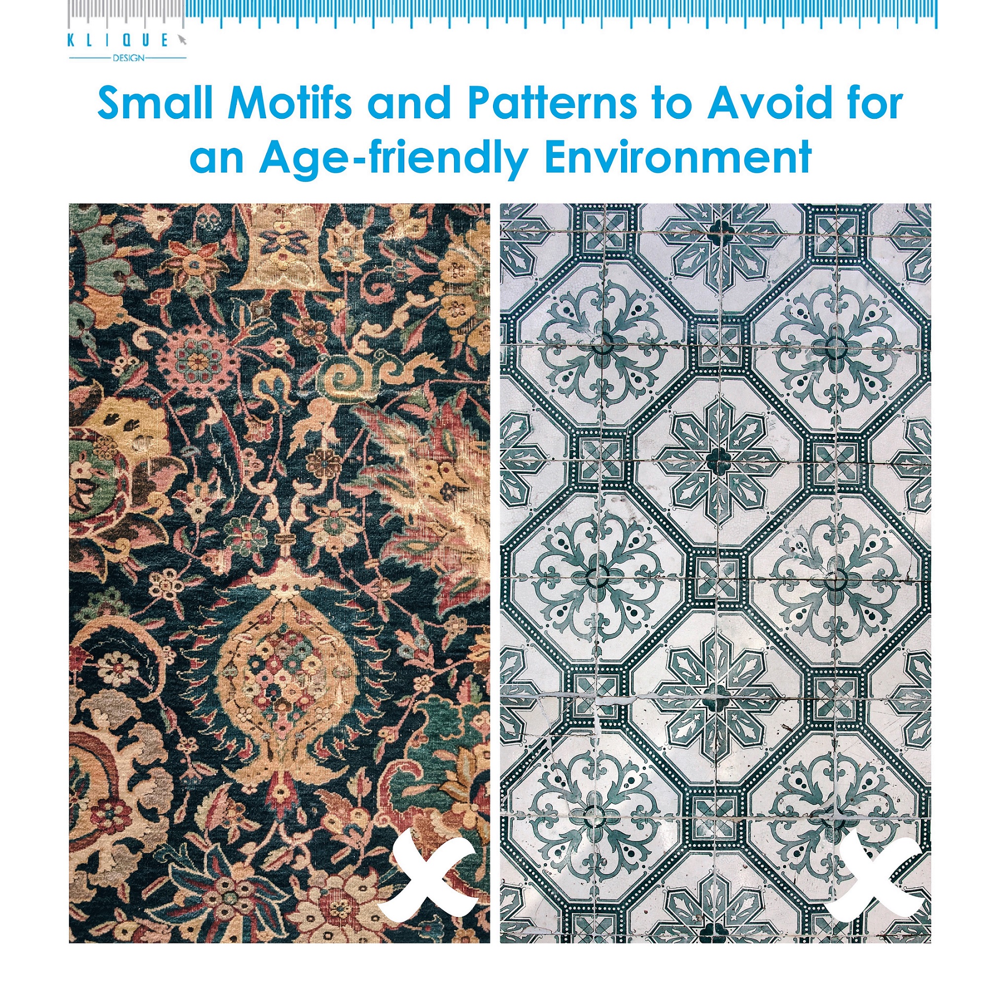 Small motifs and patterns to avoid for an age-friendly environment